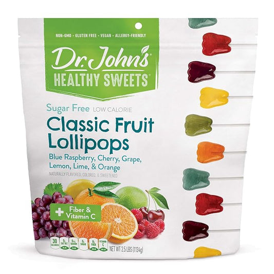 Dr. John’s Sugar Free Candy, Healthy Lollipops with Zero Sugar, Low Calorie Snacks, Keto Friendly Hard Candy Sweets, Classic Fruit Tooth, 150 Count, 2.5 LB