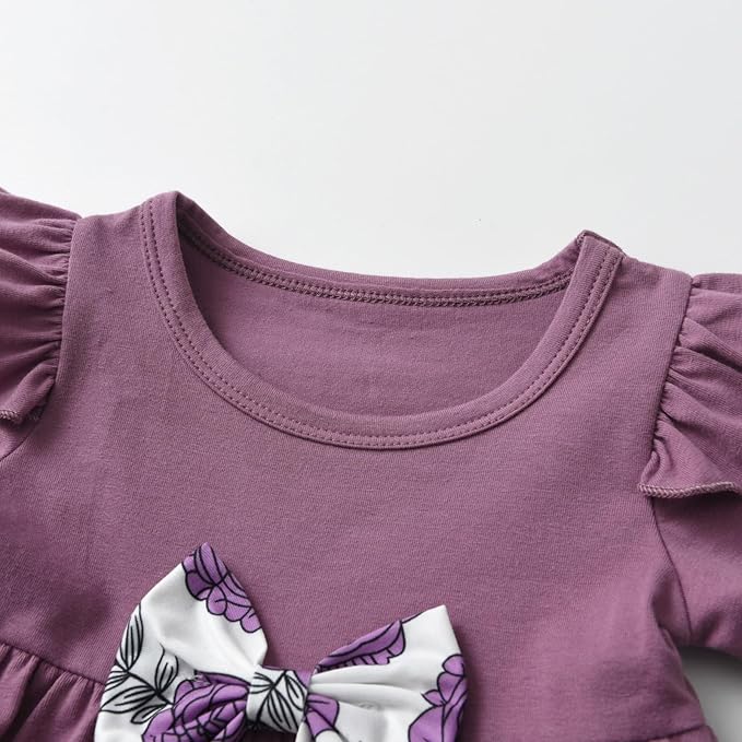 3PCS Baby Girl Clothes Ruffle Floral Shirt Tops Pants Headband Outfit Sets