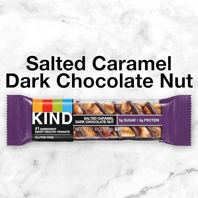 KIND Nut Bars, Salted Caramel & Dark Chocolate Nut, Healthy Snacks, Gluten Free, Low Sugar, 6g Protein, 12 Count