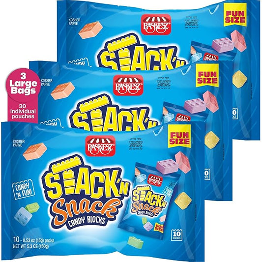 DOUzzle Back To School Stack 'n Snack Candy Blocks, Edible Building Bricks Blox (10 Count, 3 Pack) Individually Wrapped, Party Favor, Goodie Bag & Pinata Filler - Kosher Parve