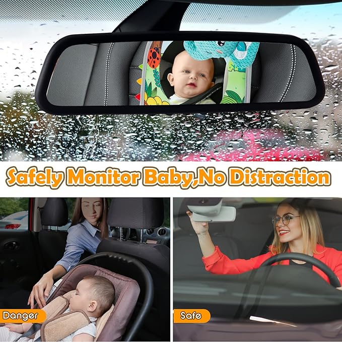 Car Seat Toy, Baby Car Mirror for Rear Facing, Travel Baby Activity Center with Hanging Engaging Toys for Infants Babies 0-6-12-18 Months Boy Girl