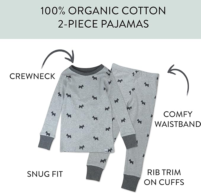 HonestBaby Classics 2-Piece Pajamas Sleepwear Pjs 100% Organic Cotton for Baby, Toddler, Kids