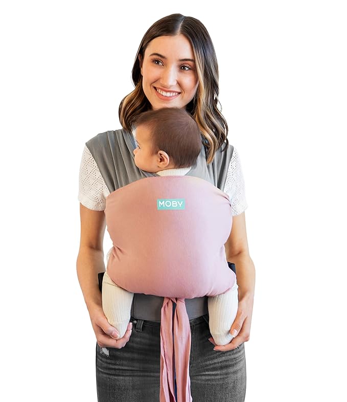 Moby Baby Wrap Carrier Easy-Wrap for Newborns to Toddlers (8-33lbs), Infant Sling Carrier, Lightweight & Hands Free Design for Mom and Dad, Adjustable for All Body Types (Charcoal/Dusty Rose)