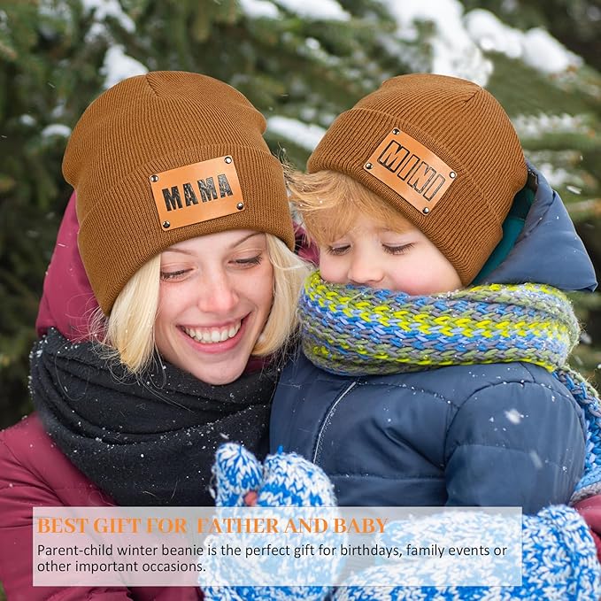 Parent-Child Beanie Hat,Mother & Baby Daughter/Son Winter Warm Knit Hat,Kids Soft Beanie Cap