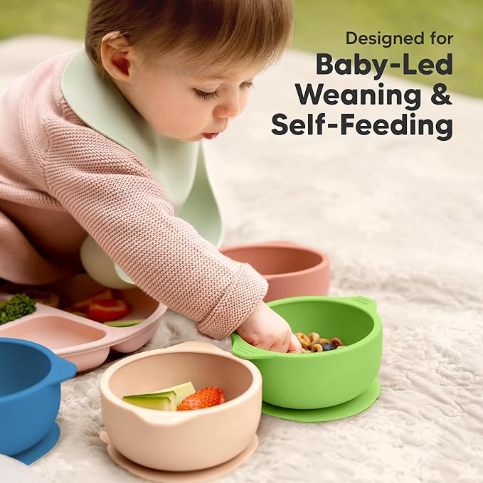 KeaBabies 2-Pack Baby Bowls with Suctions, Lids - Silicone Toddler Suction Bowls for Baby Boy, Girl, Kids, Food Grade Silicone, BPA-Free, Dishwasher Safe, Toddler Eating Essentials (Kea)