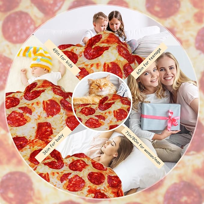 Lhedon Gifts for Men Pizza Blanket Adult Size 71 Inch, Graduation Gifts for Men and Women, from Son, Pepperoni Pizza Food Blanket for Adult, Flannel Throw Blanket Funny Gifts for Boyfriend