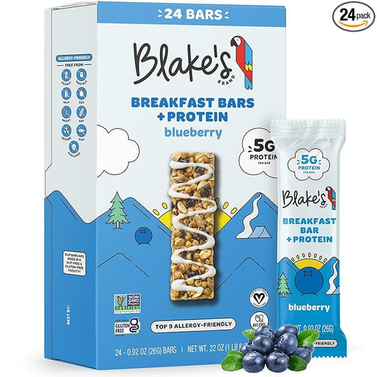 Blake's Seed Based Breakfast Bars with Protein — Blueberry (24 Count), 5g Clean Plant-Based Protein, Gluten Free, Nut Free, Dairy Free & Vegan, Healthy Snacks for Kids or Adults, School Safe