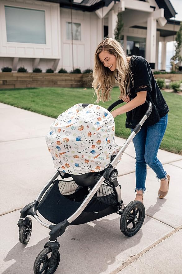Baby Car Seat Cover Canopy and Nursing Cover Multi-Use Stretchy 5 in 1 Gift Varsity by Copper Pearl