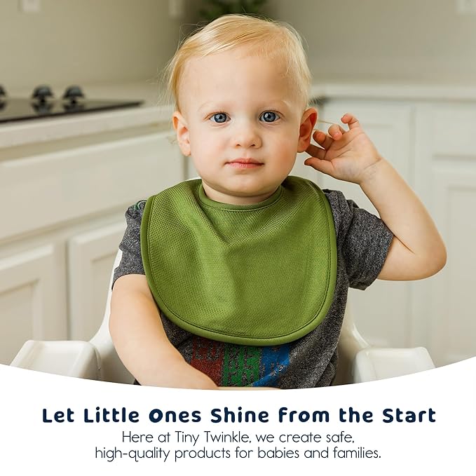 Tiny Twinkle 8 Pack Baby Food Bibs for Eating - Waterproof & Absorbent 6-12 Months Infant Bibs, OEKO-TEX Certified Drooling Bibs for Baby Led Weaning(Boy Set 8-Pack)