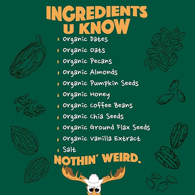 BAR-U-EAT Gluten-Free, Organic, Soft & Chewy Energy Bar. Whole Food Ingredients | Compostable Packaging | No Artificial Sugar | Healthy Snacks (Coffee Pecan 12 Pack)