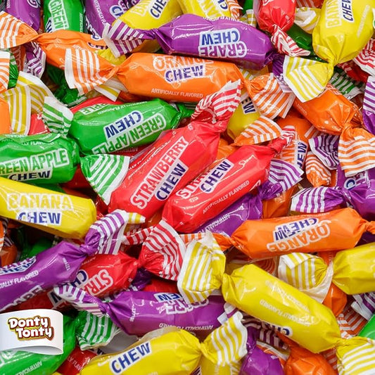 Fruit Chews Candy Bulk 1 lb - Individually Wrapped, Retro Candy in Resealable Bag, 5 Assorted Flavors, Soft & Delicious