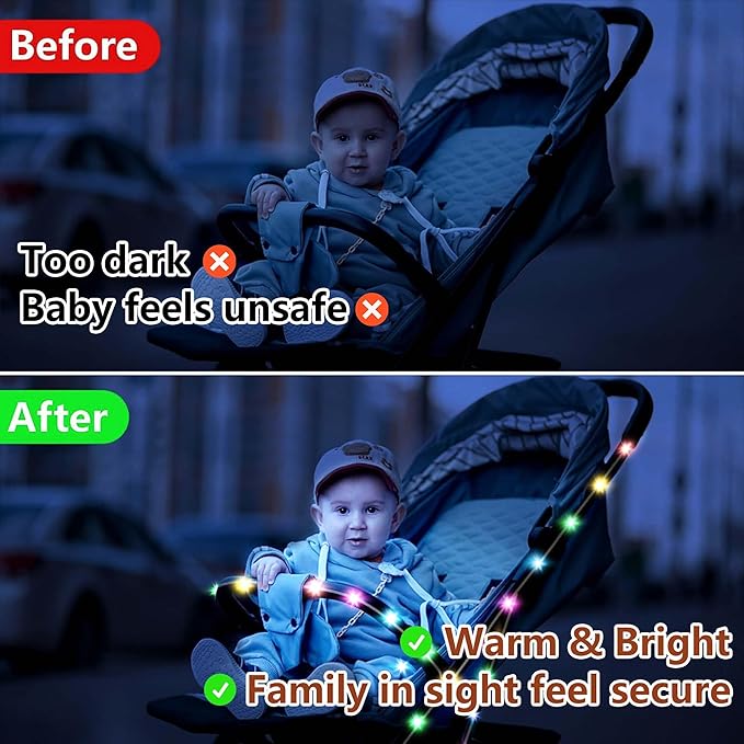 codree 23 FT Baby Stroller Lights for Walking at Night, Multicolor Stroller Accessories Walking Lights, Battery Powered Strollers LED Lights with 50 Cable Ties for Bike, Bicycle Lights Accessories