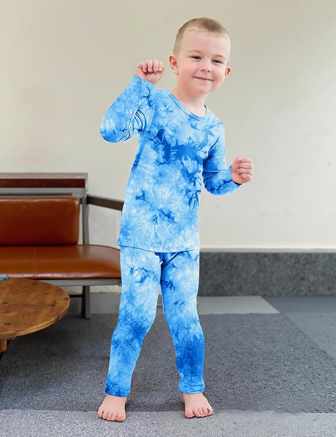 Jimonda Kids Toddler Soft Rayon From Bamboo Pajamas Long Sleeve Boys Girls Sleepwear Outdoor 4pcs Set Tops&Pants Tie Dye Pj