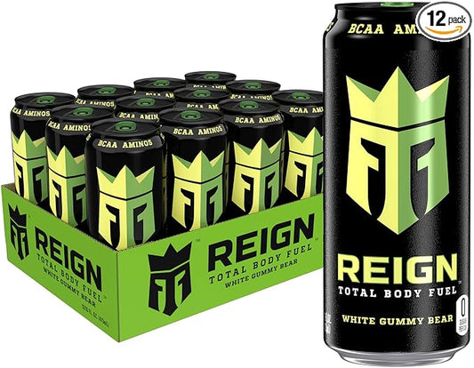 Reign Total Body Fuel, White Gummy Bear, Fitness & Performance Drink, 16 Fl Oz (Pack of 12)