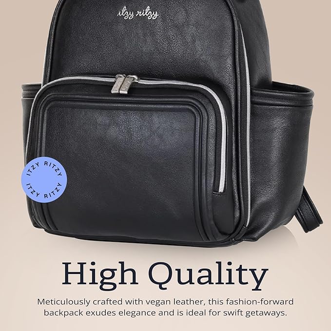 Itzy Ritzy Unisex Baby Mini Diaper Bag, Black with Silver Hardware-Plus