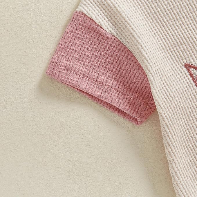 SAYOO Aunties Bestie Baby Girl Clothes Letter Embroidery Waffle Color Block Sweatshirt Bodysuit Fall Bubble Romper Pullover