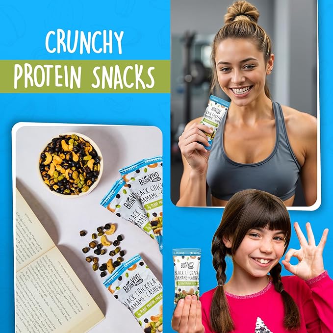 BeanVIVO Healthy Snacks for Adults & Kids with 7g Protein & 5g Fiber per Serving with Dried Edamame, Roasted Cashew and Black Chickpeas - Vegan & Gluten Free - Keto Friendly & Non-GMO - 8Pack (1.05 oz Each Pouch)
