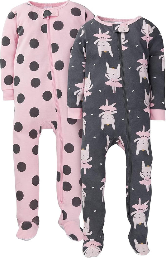 Gerber Baby Girls' 2-Pack Footed Pajamas