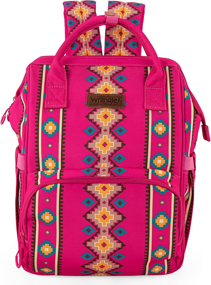 Wrangler Diaper Bag Backpack Aztec Travel Backpack Purses Western Multi-Function Baby Bags for Mom with Waterproof Insulated Pockets