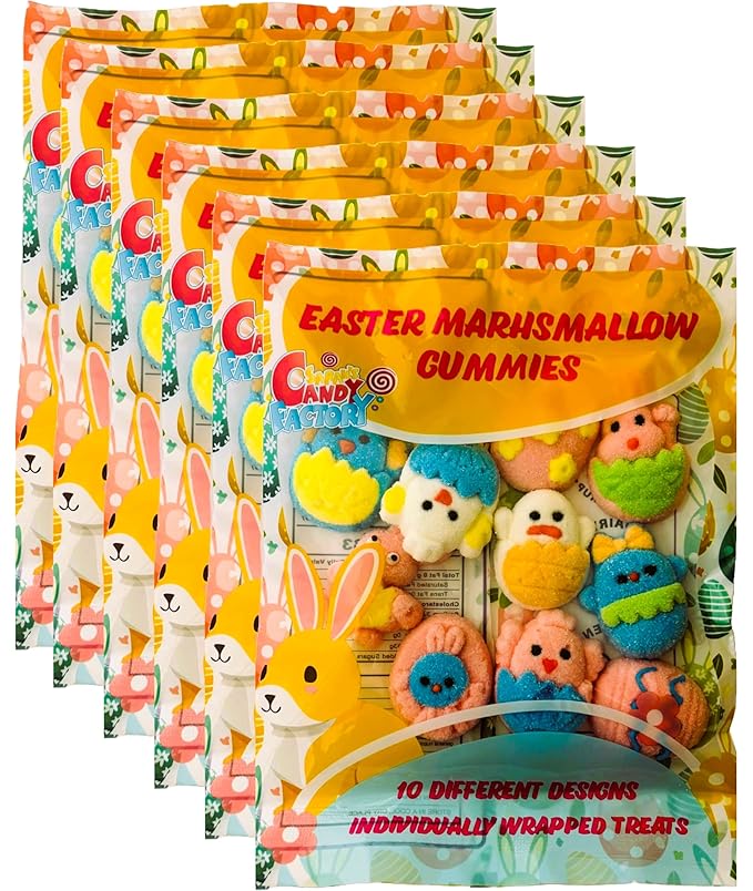 Easter Marshmallow Gummies - 10 Fun Designs, 6-Pack, Total 60 Individually Wrapped Gummies - Gluten-Free & Dairy-Free, Perfect for Egg Hunts