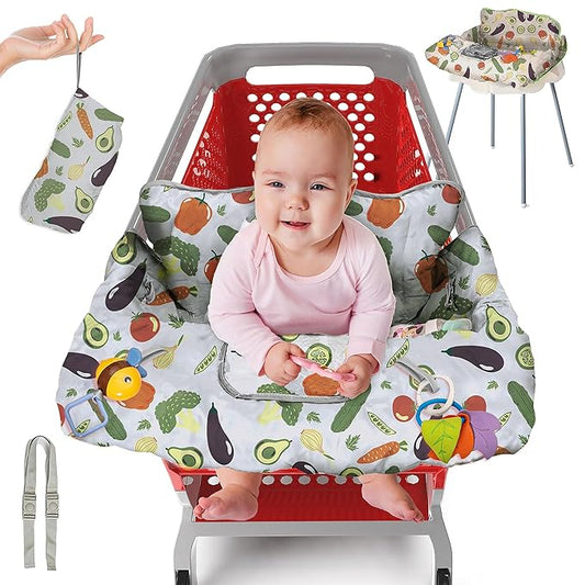 PILLANI Shopping Cart Cover for Baby, High Chair Cover for Restaurant Seat - Grocery Cart Cover for Baby Girl and Boy, Comfortable Cotton Buggy Covers for Babies - Padded Toddler Shopping Cart Cover