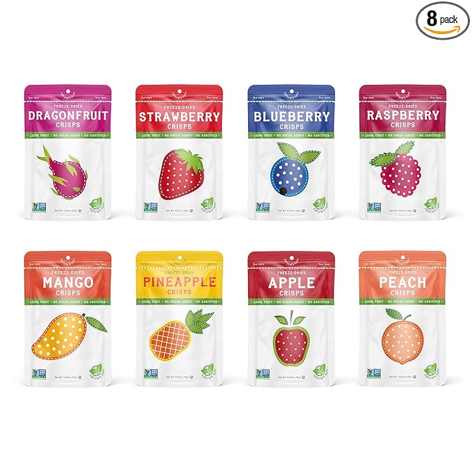 Nature’s Turn Freeze-Dried Fruit Crisps –Healthy, Gluten-Free,Crispy & Delicious,Plant-Based Snack, Ideal for Cereal, Smoothies, School Lunches, & On-the-Go, Superfruit Variety Pack of 8(0.53 oz Each)