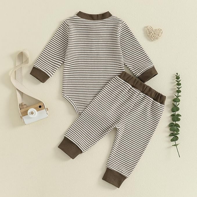 CIYCUIT Newborn Baby Boy Clothes Ribbed Knit Long Sleeve Bodysuit Pants 2-Piece Fall Winter Outfits