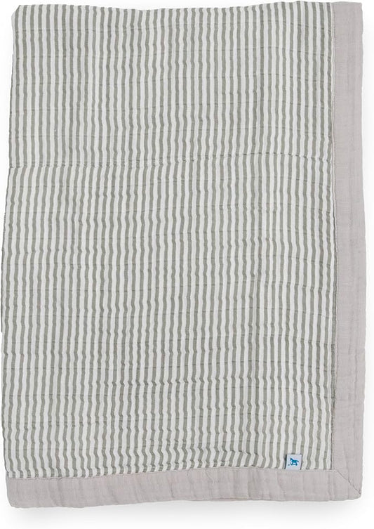 Little Unicorn Newborn Receiving Quilt | Ultra- Soft, Multi-Layered Muslin Fabric | Gift for Newborns & on-The-go (Grey Stripe)