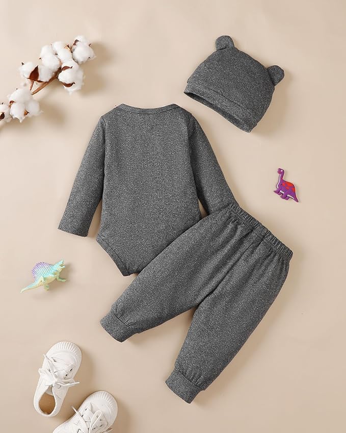 SUNNY PIGGY Baby Boy Clothes Newborn Infant Boys Outfits Romper Hat Pants 3PC Set 0-3 3-6 6-12 12-18 Month Clothing Gift