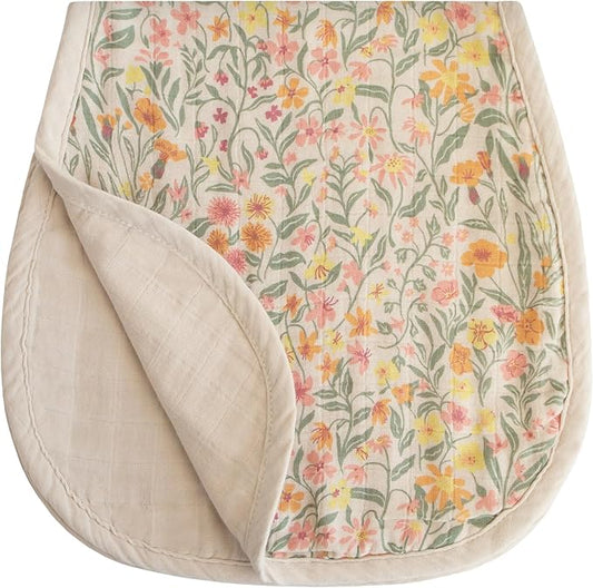mushie Muslin Baby Burp Cloths | 100% Organic Cotton, Set of 2 (Pastel Blooms/Fog)