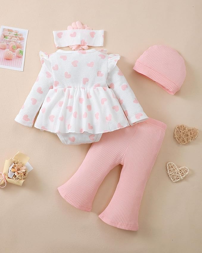 Renotemy Preemie Newborn Baby Girl Clothes Infant Romper Fall Winter Outfits Gifts for Girls Cute Bell Bottoms Pant Sets