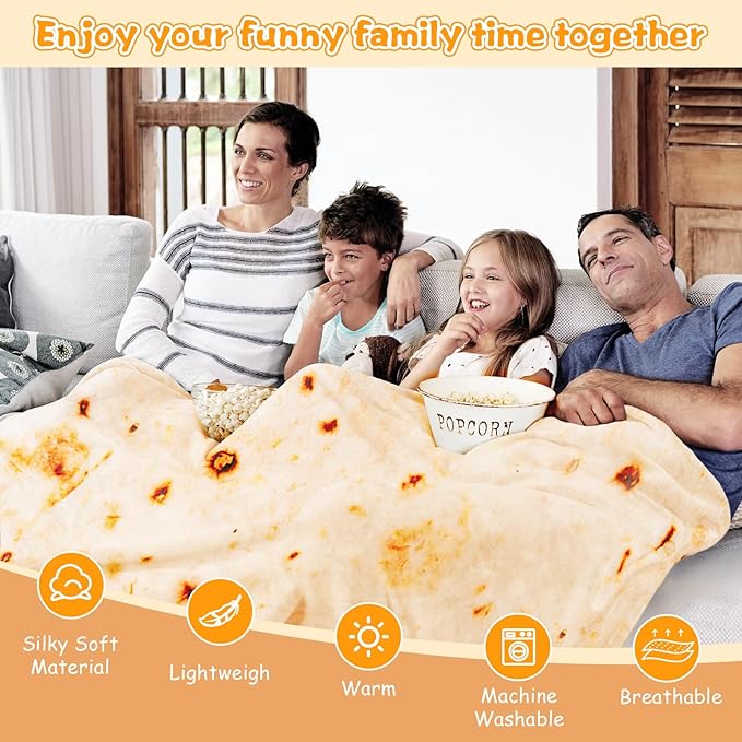 Gifts for Women Tortilla Blanket Adult Size 71 Inch, Graduation Gifts for Men and Women, Baptisms Gifts for Girl, Taco Food Burrito Blanket for Adult, Flannel Blanket Funny Gifts for Girlfriend
