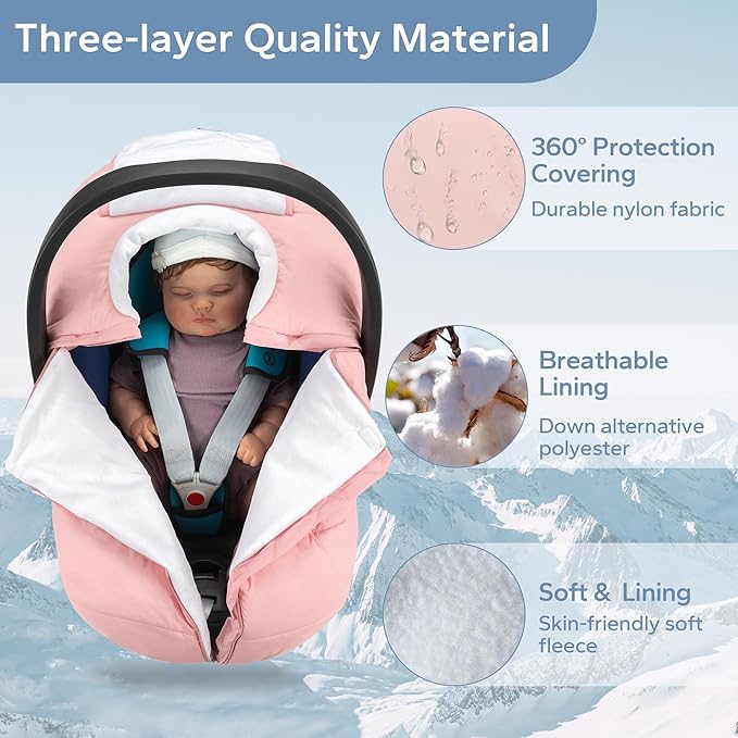 SERAPHY Car Seat Cover Baby Winter Carseat Cover for Babies, Universal Warm Infant Car Seat Canopy & Stroller Covers Accessories for Newborn Boy Girl Essentials, Pink