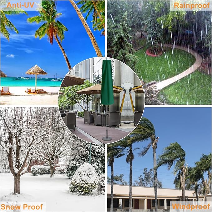 OKPOW Umbrella Covers for Outdoor Umbrellas - Small Patio Umbrella Cover for 6 ft to 9 ft Outdoor Table Umbrella - Waterproof Windproof Anti-UV Garden Parasol Covers, Green