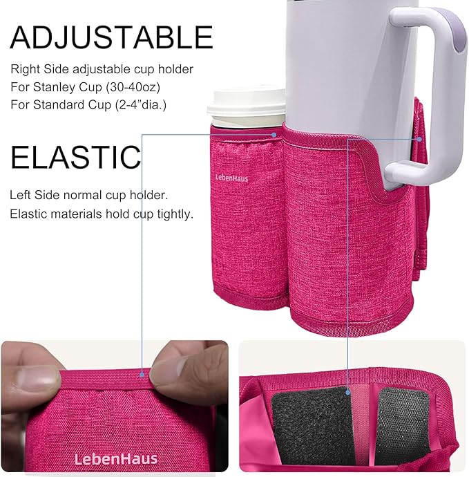 2 in 1 Luggage Cup Holder for Suitcase|Airplane Tray Table Carry on Hands Free Drink Carrier for Stanley Tumblers Coffee Beverage Organizer (Pink)