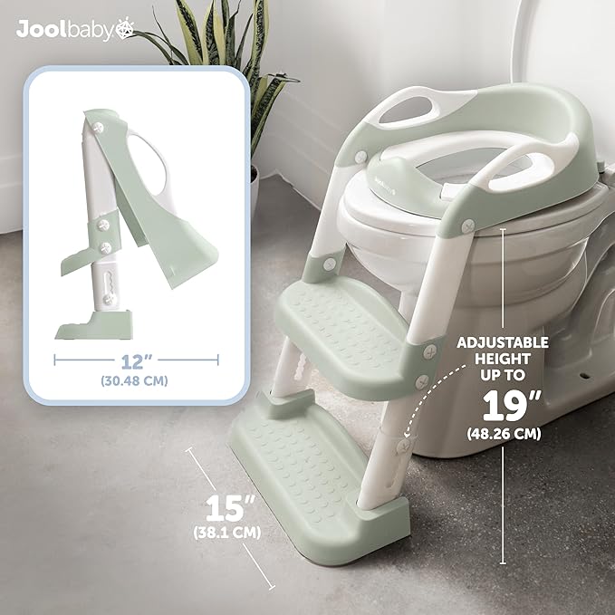 Jool Baby Potty Training Seat with 2 Step Ladder for Toddlers - Splash Guard, Adjustable Height (Sage)
