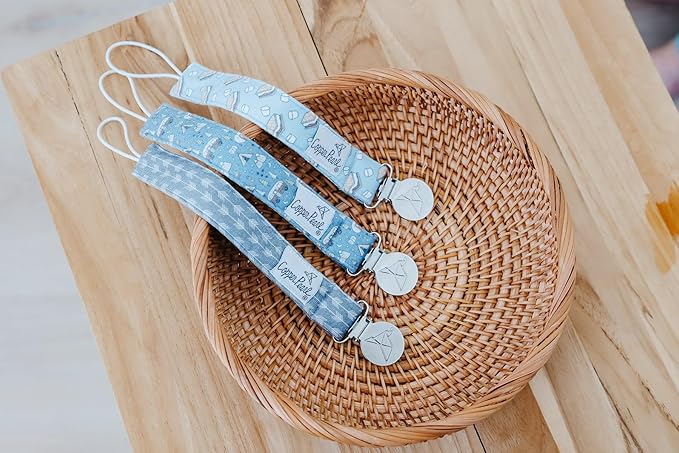 Copper Pearl Pacifier Clip 3-Pack: Premium Knit Binky Clips for Baby Girls and Boys - Stylish Stainless Steel Pacifier Holder Clip - Baby Pacifier Clips for No More Floor Drops - Bridger