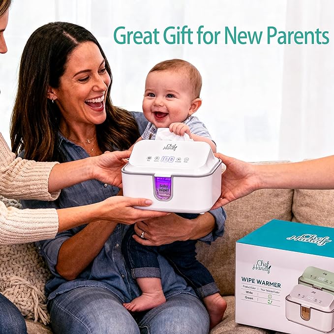 Chefhandy Wipe Warmer, Baby Wipe Warmer with UV Sanitizer, Diaper Wipe Warmer, Wet Wipes Dispenser with 3 Heating Modes, Night Light, Large Capacity, and One-Handed Operation (White)