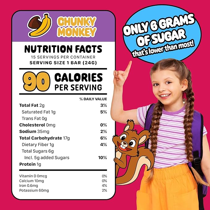 Snakkidz Organic Chewy Granola Bar, Allergen Free, Made with Avocado Oil, Low Sugar (15 Bars, Chunky Monkey)