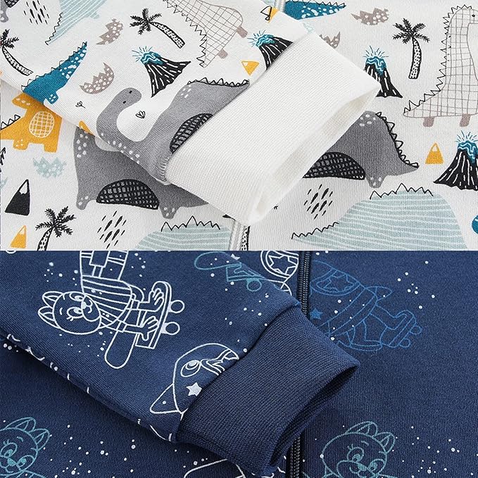 Baby Boys Girls Footies One-Piece Romper Long-Sleeve Jumsuit Cotton Newborn Clothes Set 4-Pack, Baby Pajamas