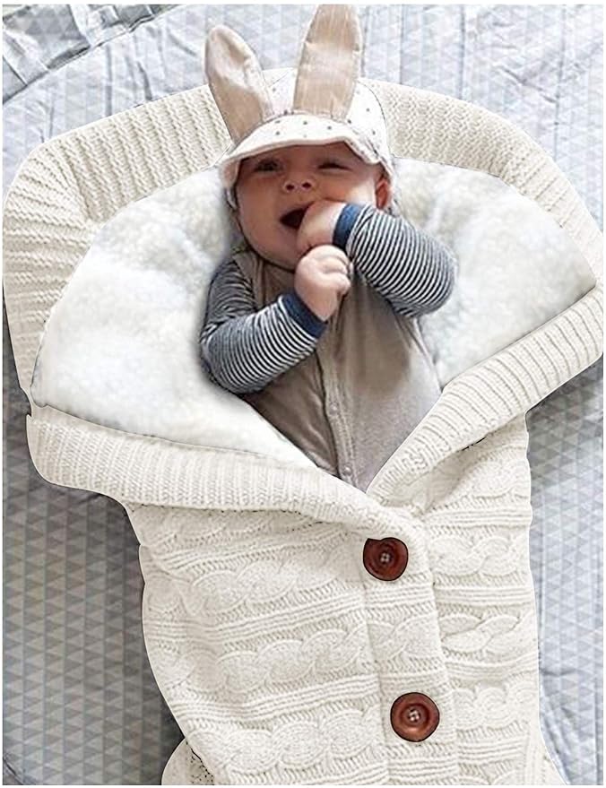 XMWEALTHY Unisex Infant Swaddle Blankets Soft Thick Fleece Knit Baby Girls Boys Stroller Wraps (White)