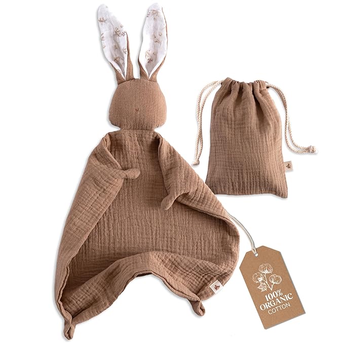 Mikito Organic Cotton Baby Muslin Lovey Bunny - Oeko-TEX & GOTS Certified - Security Blanket & Perfect Loveys for Babies - Unisex New Baby Gift for Ultimate Comfort & Peaceful Dreams