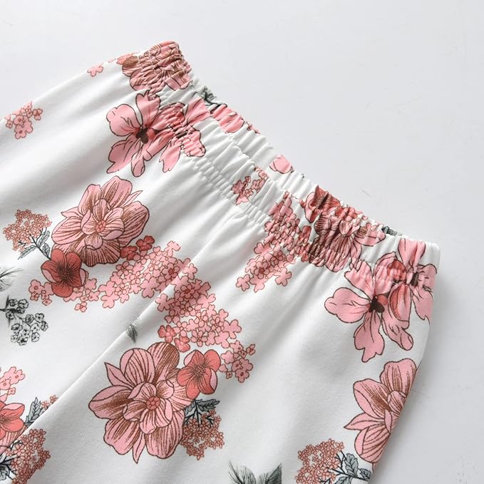 3PCS Baby Girl Clothes Ruffle Floral Shirt Tops Pants Headband Outfit Sets