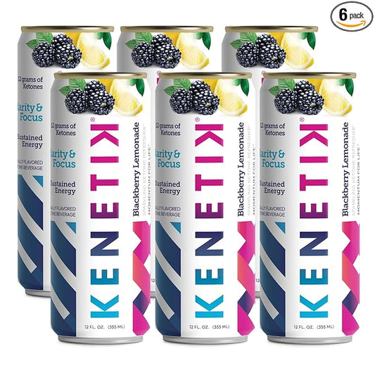 KENETIK Nootropic Ketone Drink, Ketones for Energy & Focus, Caffeine & Sugar Free, High Performance D-BHB Ketone Mix, Fuel w/Zero Crash or Jitters, Ready to Drink - Blackberry Lemonade 6 Pk