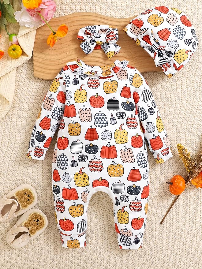 Preemie Newborn Baby Girl Clothes Infant Fall Winter Outfits Letter Floral One-Piece Romper+Jumpsuit