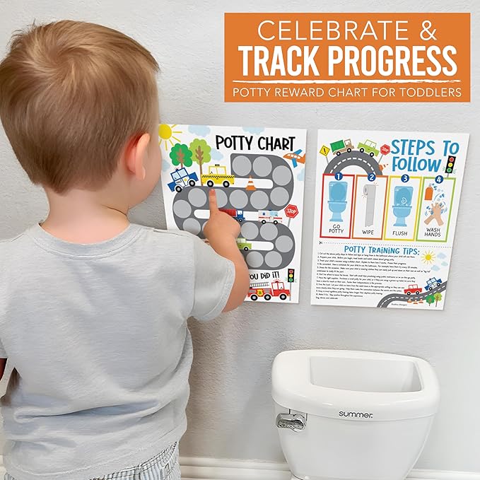 Hadley Designs Potty Training Chart for Boys with Fun Reward Stickers – Sticker Chart for Kids Potty Training, Potty Training Chart for Toddlers Boys, Sticker Chart for Potty Success