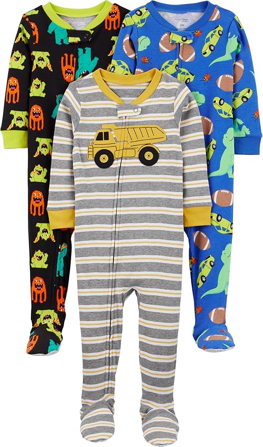 Simple Joys by Carter's Toddlers and Baby Boys' Snug-Fit Footed Cotton Pajamas, Pack of 3