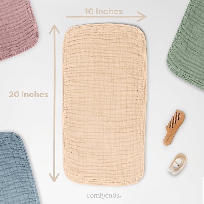 Comfy Cubs Muslin Burp Cloths 20" x 10", Pack of 6 - Large, 6-Layer, Ultra Absorbent 100% Cotton for Baby Drool and Messes - Soft, Safe & Gentle Baby Burp Cloths for Boys & Girls - Cream