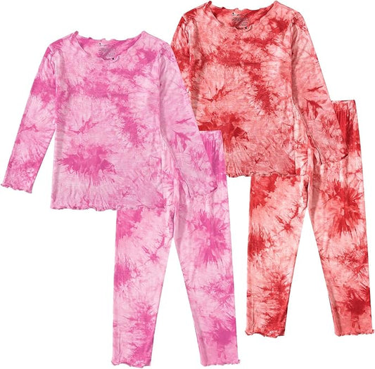 Jimonda Kids Toddler Soft Rayon From Bamboo Pajamas Long Sleeve Boys Girls Sleepwear Outdoor 4pcs Set Tops&Pants Tie Dye Pj