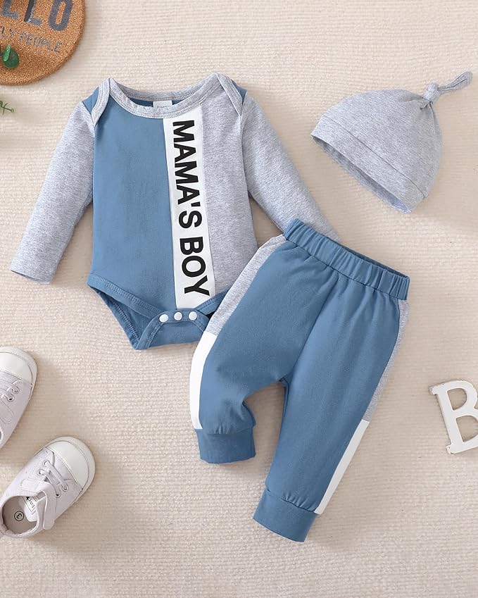 SUNNY PIGGY Baby Boy Clothes Newborn Infant Boys Outfits Romper Hat Pants 3PC Set 0-3 3-6 6-12 12-18 Month Clothing Gift